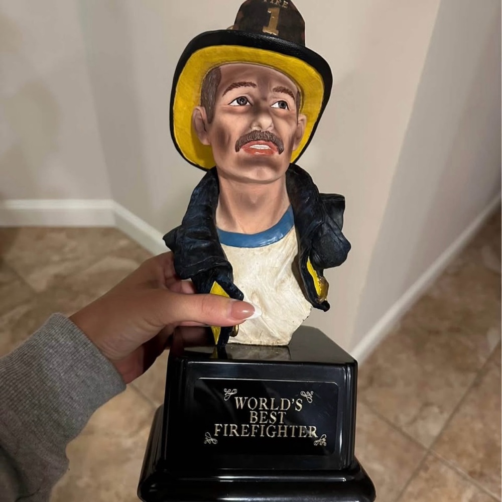 Yellow Firefighter Bust Figurine - World's Best Firefighter